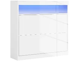 HOMCOM Mueble Zapatero de Recibidor Armario Zapatero Independiente o Pared con Luces LED Estante Abierto y 2 Cajones Abatibles para 12-16 Pares de Zapatos 80x24x99,5 cm Blanco Brillante