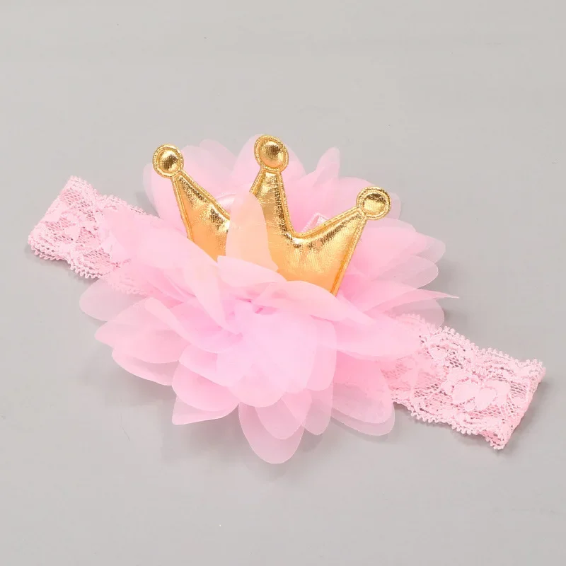 Nuevas diademas florales de encaje para bebé, diademas de princesa con orejas de pompones para niñas, accesorios para el cabello para fotografía de recién nacidos
