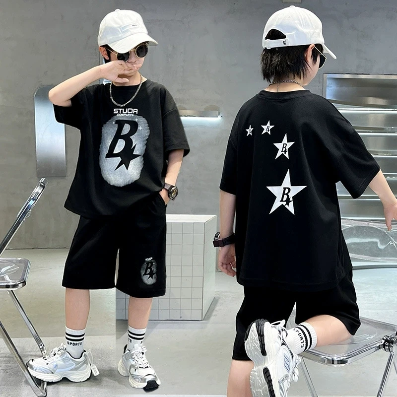 Conjunto verano niños deportivo camiseta algodón letras pantalón corto - imagen 4