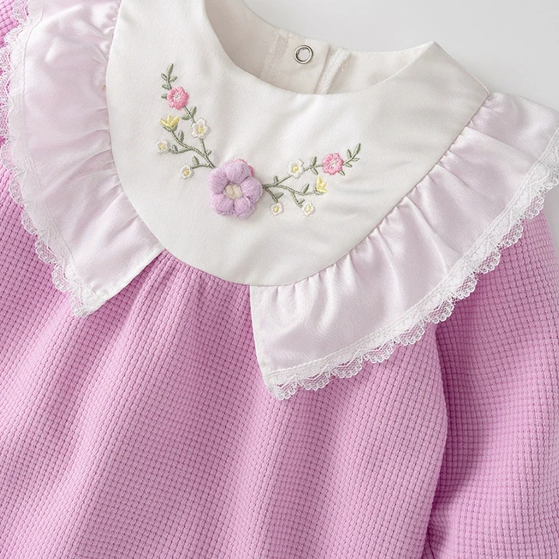 Ropa de primavera y otoño para niñas recién nacidas, peleles de princesa de algodón de manga larga con flores bonitas de estilo chino, monos, artículos para bebés BC484, 2 piezas - imagen 4