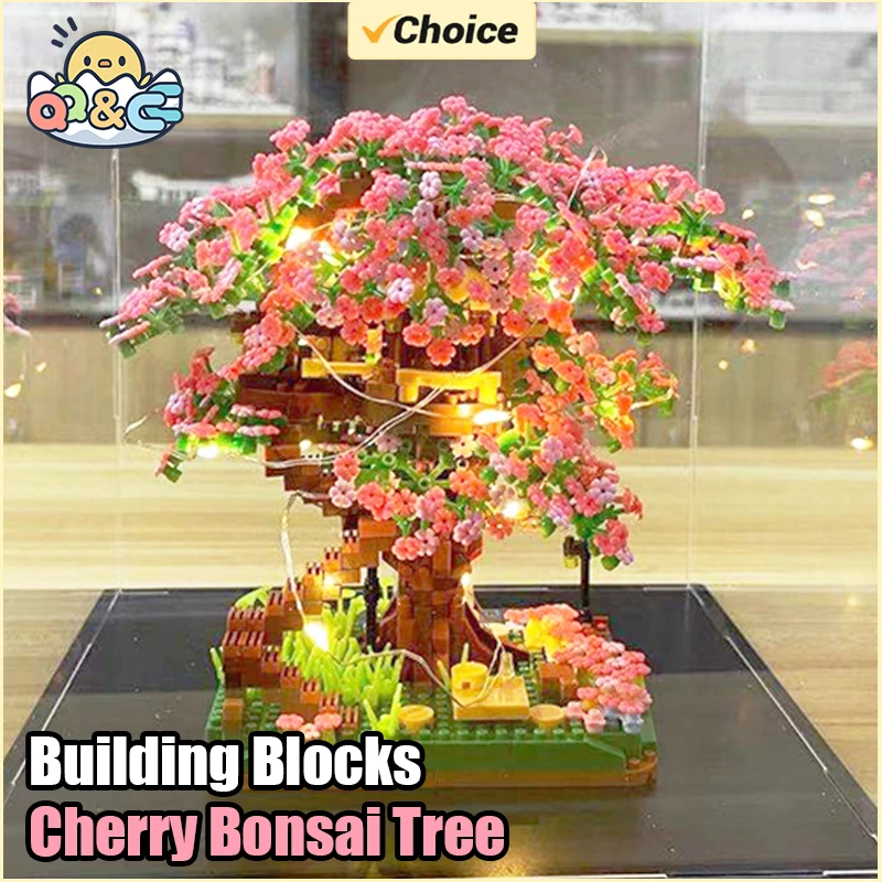 Bloques de construcción infantiles bonsái cerezo con casa del árbol