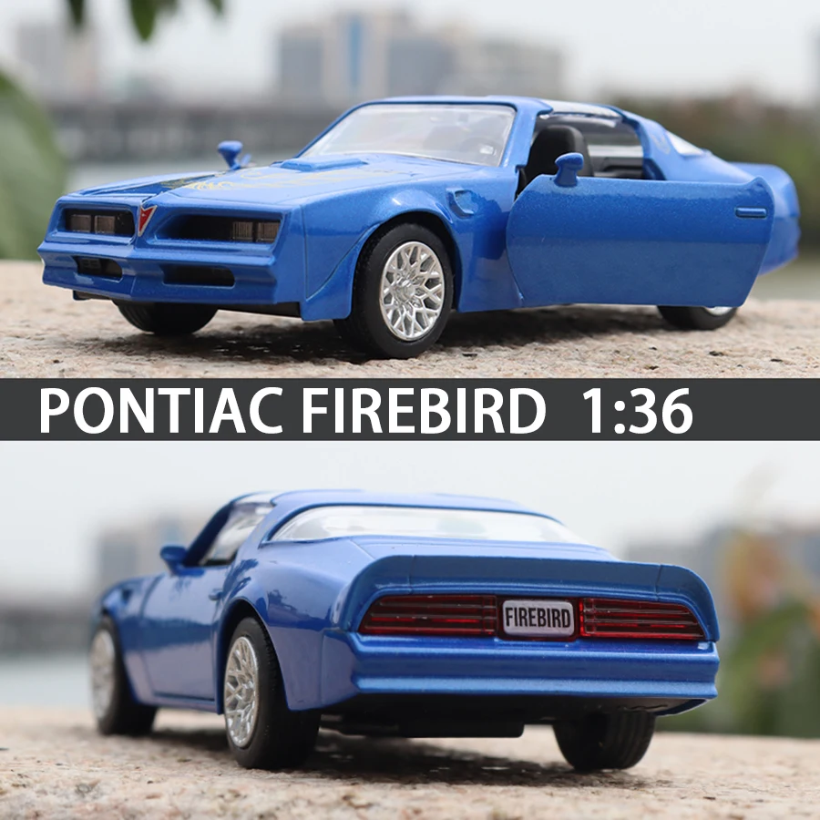 Pontiac-Coche de juguete de aleación Firebird para niños, modelo de Metal genuino, puerta abierta, función de retroceso, colección de regalos de cumpleaños, 1/36 - imagen 2
