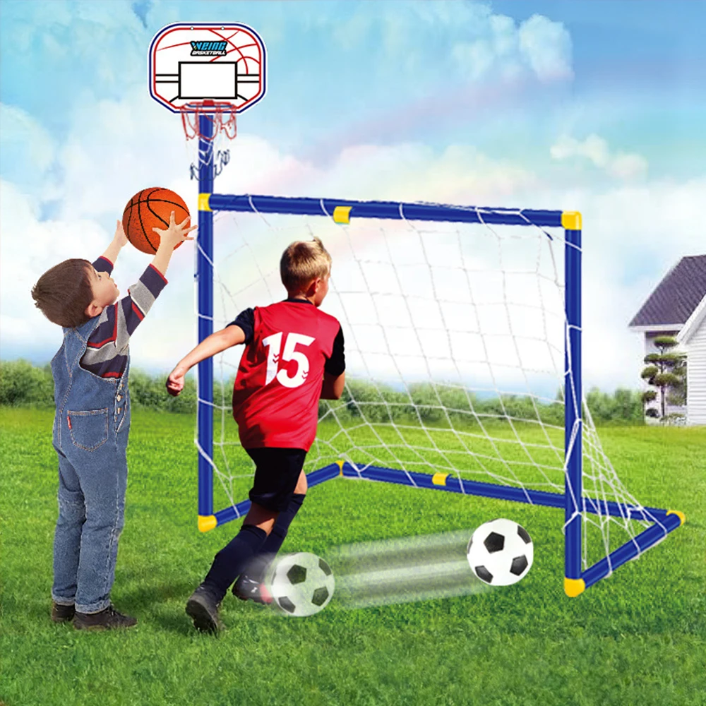 Portería infantil 2 en 1: fútbol y baloncesto desmontable