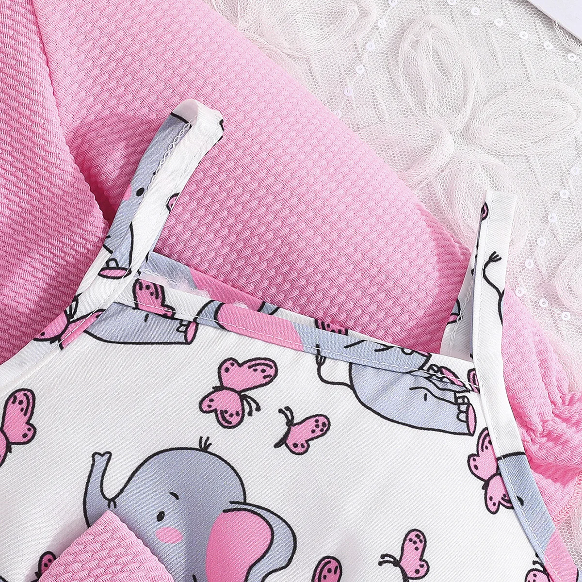 Ropa de primavera y otoño para niñas recién nacidas, abrigo bonito de dibujos animados coreanos + vestido sin mangas con estampado de lazo de malla, ropa de Boutique para bebés BC628 - imagen 5