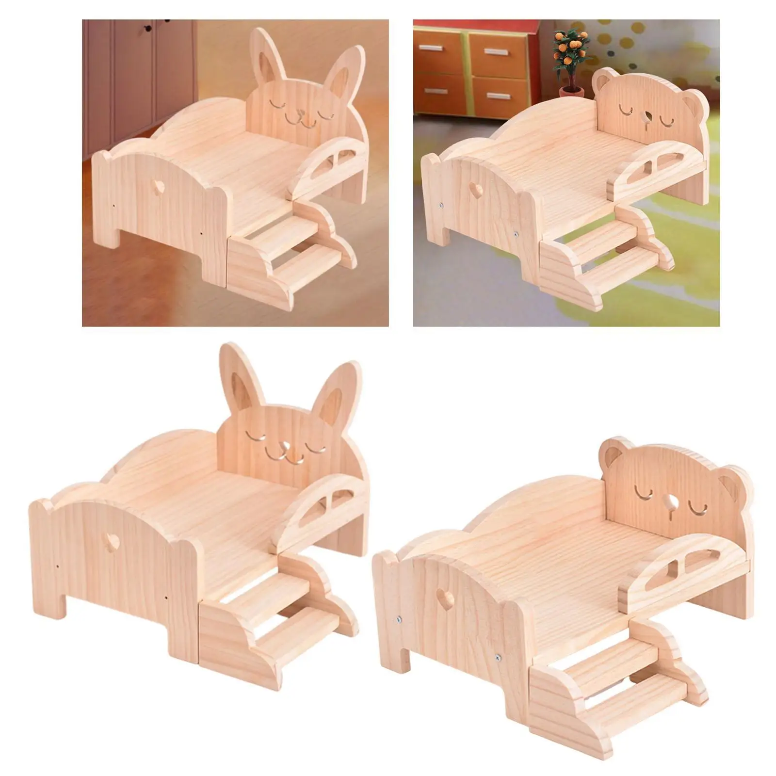 Mini Wooden Bed for BJD Dolls, Accessories for Photography And Play