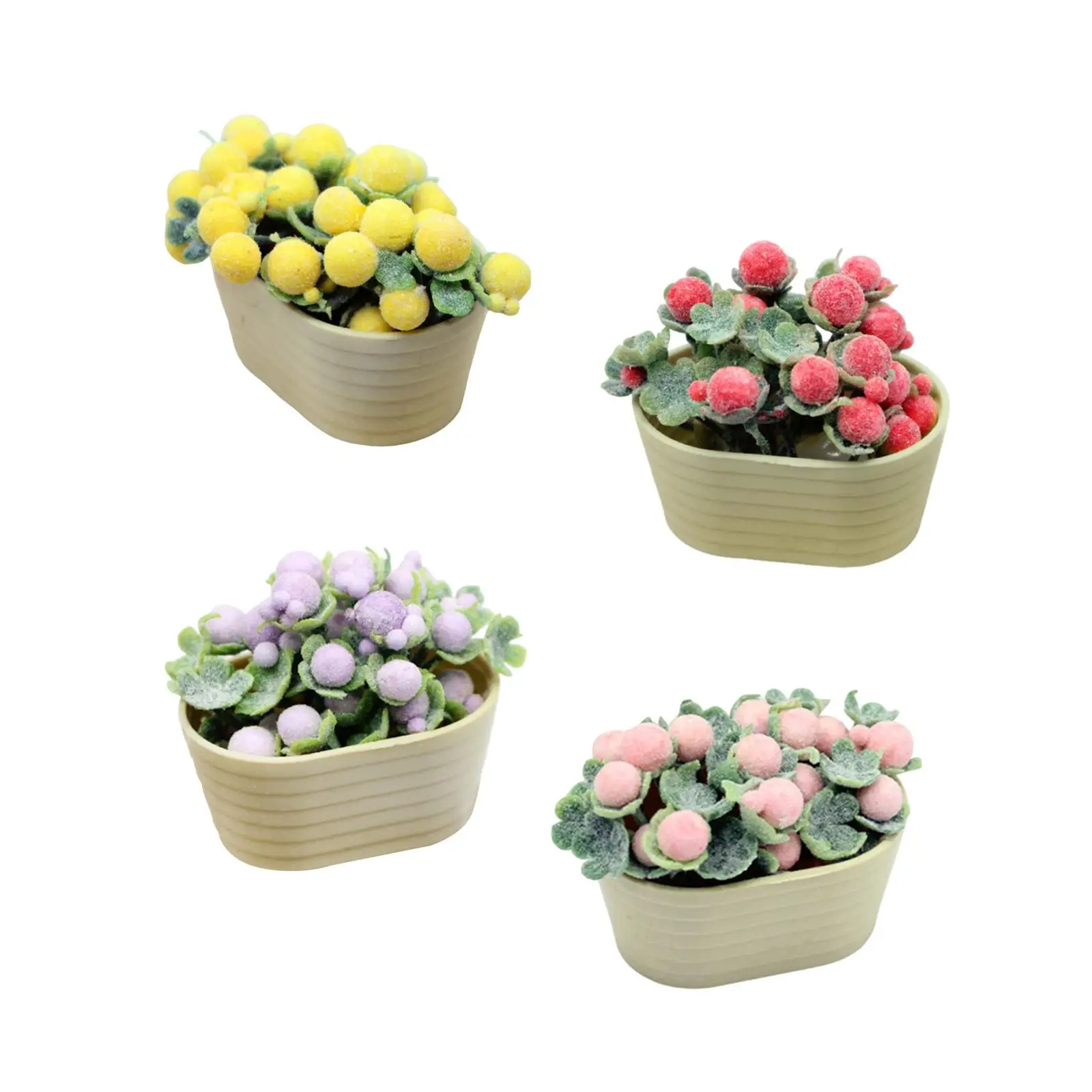Miniature Dollhouse Plant Mini Flowerpot Fake Greenery Artificial Mini Potted for 1:6 1:12 Livingroom Garden Doll House Decor