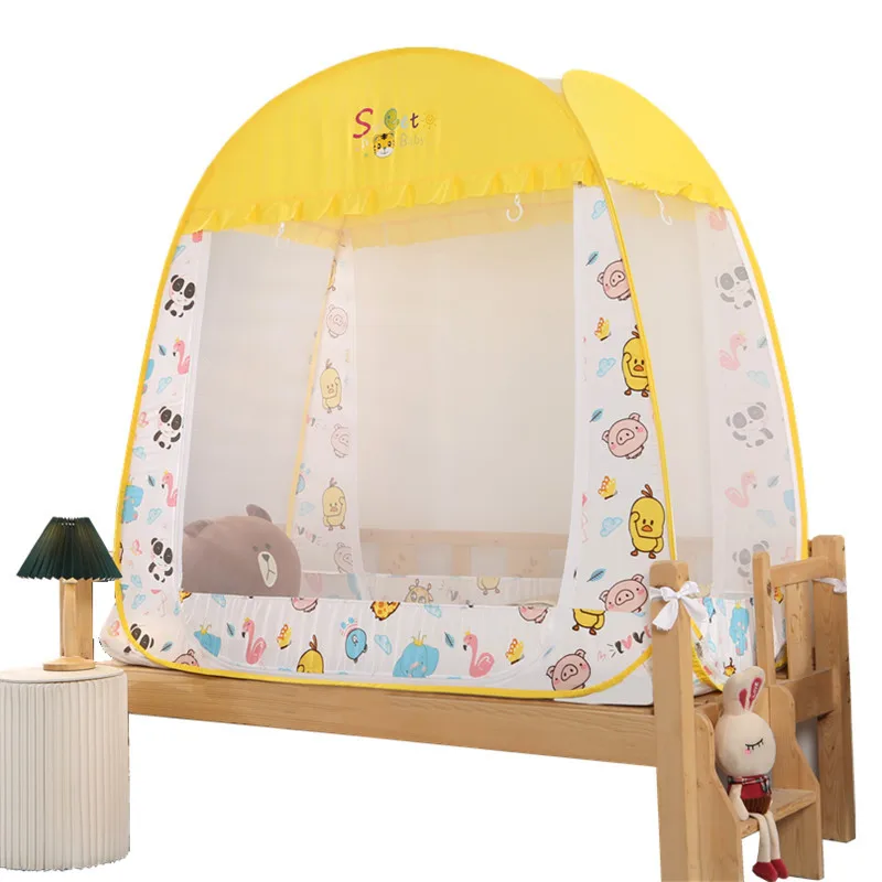 Mosquitera anticaída de fondo completo para cuna de bebé, instalación gratuita de alta calidad, gran espacio para el hogar, estilo de dibujos animados, mosquitera para niños de 3 puertas - imagen 5