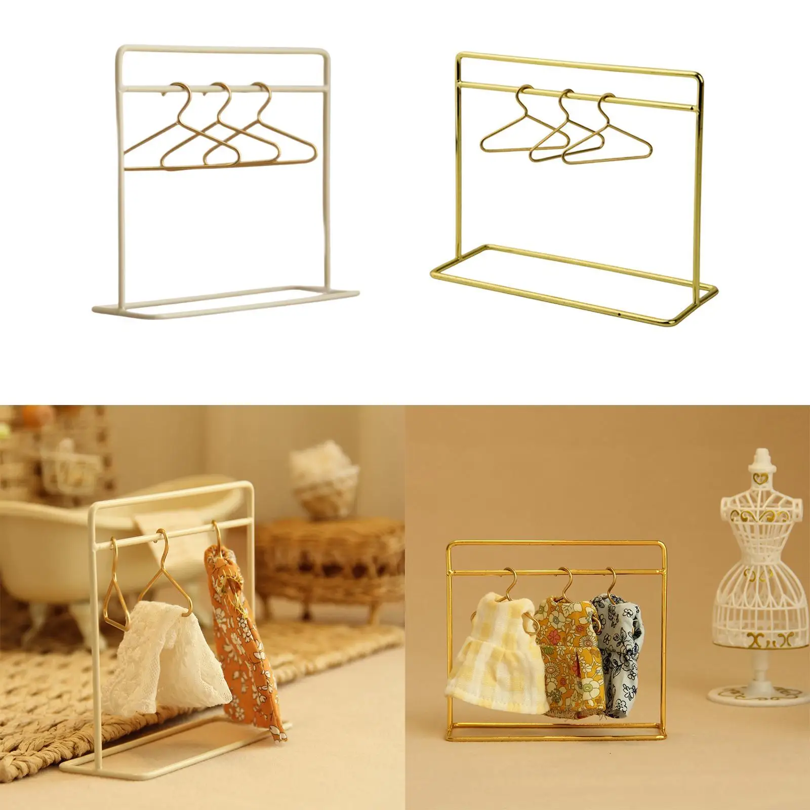 Doll Miniature Garment Rack with Hangers,Doll Wardrobe Furniture,1/12,Dollhouse Clothing Rack for Dollhouse Supplies