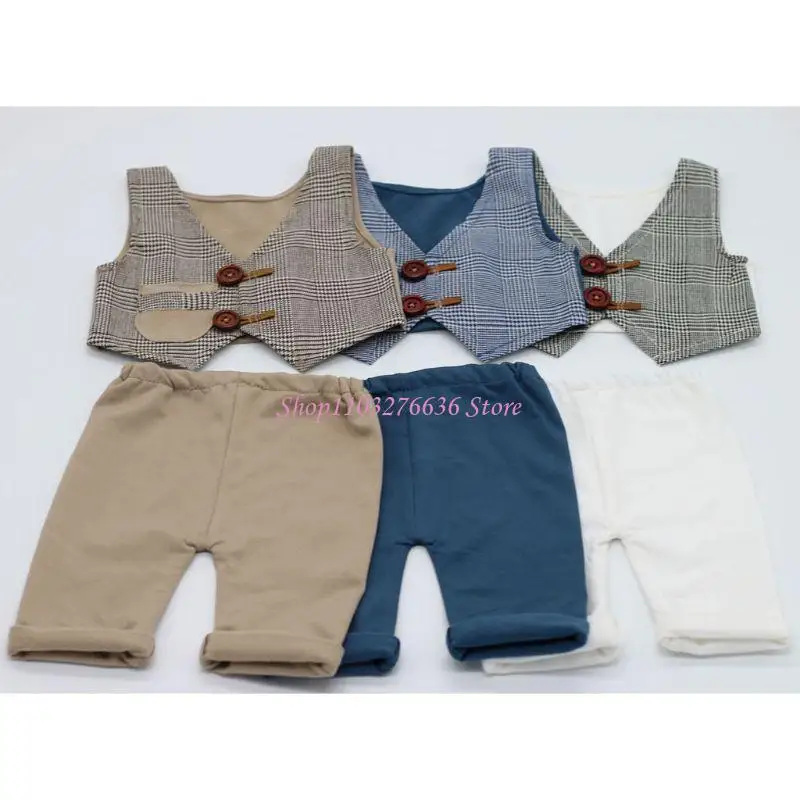R6FD recién nacido Propiedades Props Little Gentleman Plaid Vest Shorts traje 3 colores