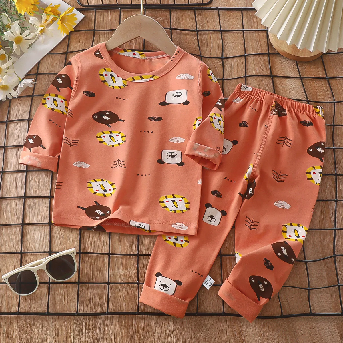 Conjunto de pijamas para niños con estampado de algodón y pantalones largos de manga larga, ropa de dormir suave y cómoda para otoño e invierno para habitación de Año Nuevo - imagen 4