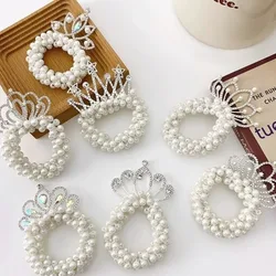 Coleteros con perlas y corona para niñas – bandas elásticas