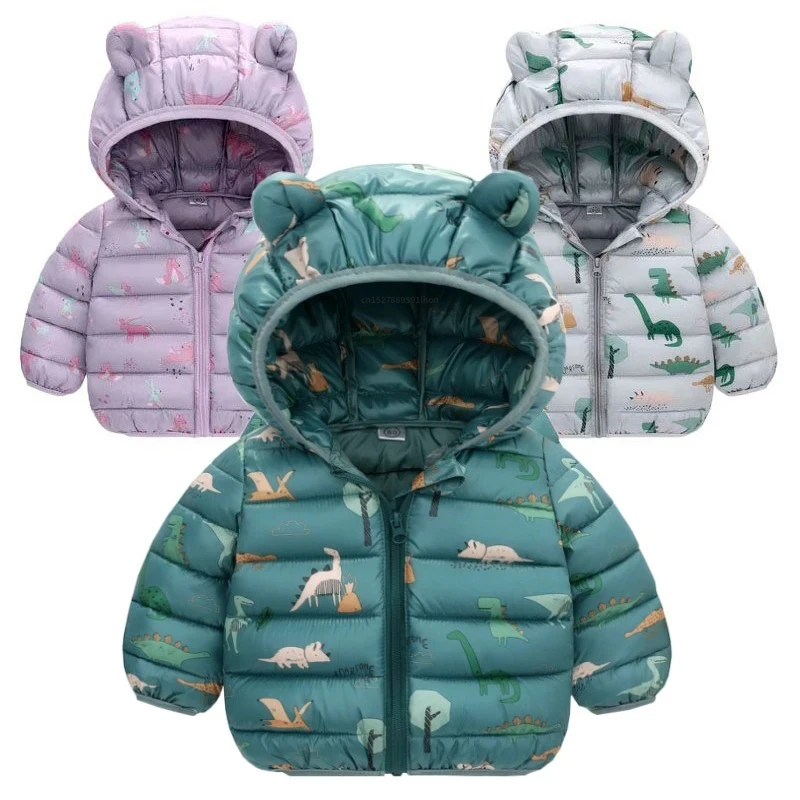 Chaqueta plumón niños con capucha – Estampado dinosaurio - imagen 2