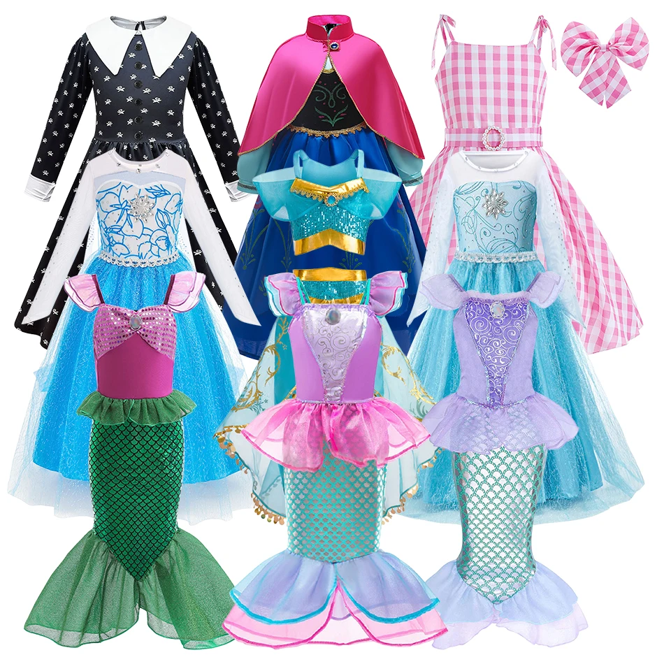 Vestido de princesa para niñas pequeñas, disfraz de sirena Elsa, disfraz de Reina de la nieve para niños, vestido Maxi de malla de Navidad, ropa de Carnaval