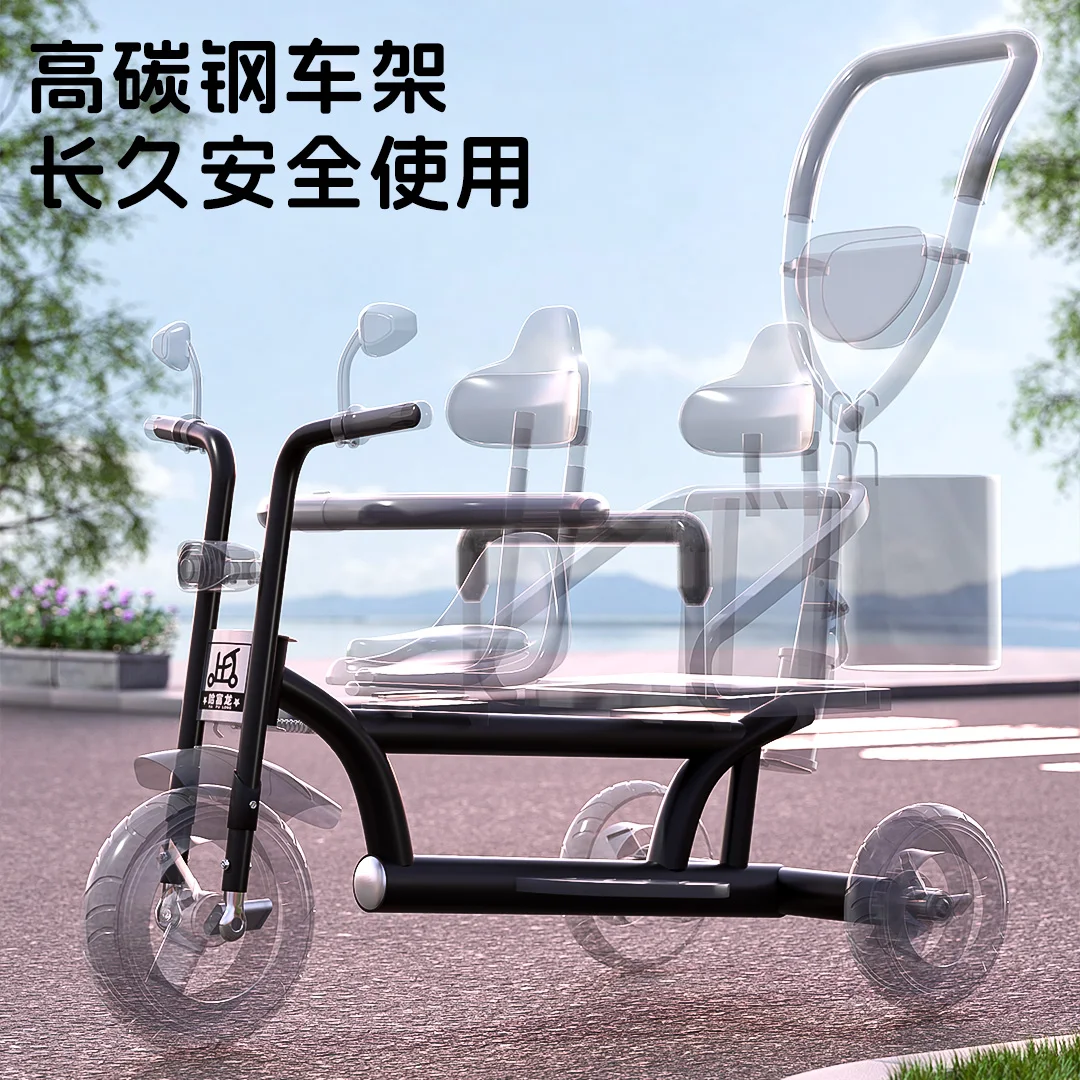 Triciclo para niños, bicicleta doble para bebé, carrito de mano doble, cochecito ligero para bebé - imagen 5