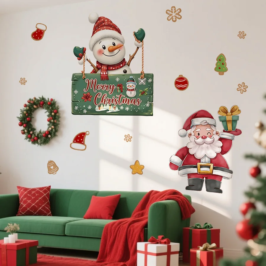 Decoración navideña, Papá Noel, muñeco de nieve, pegatinas de pared autoadhesivas, decoración para fiestas y festivales, pegatinas de pared
