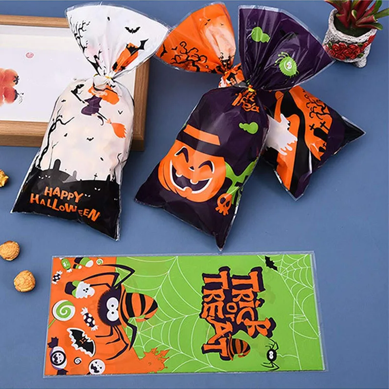 Bolsa de regalo plana abierta para Halloween, suministros de plástico para fiestas y festivales, bolsa de embalaje para dulces y aperitivos, patrón de dibujos animados TMZ, 50/100 Uds. - imagen 5