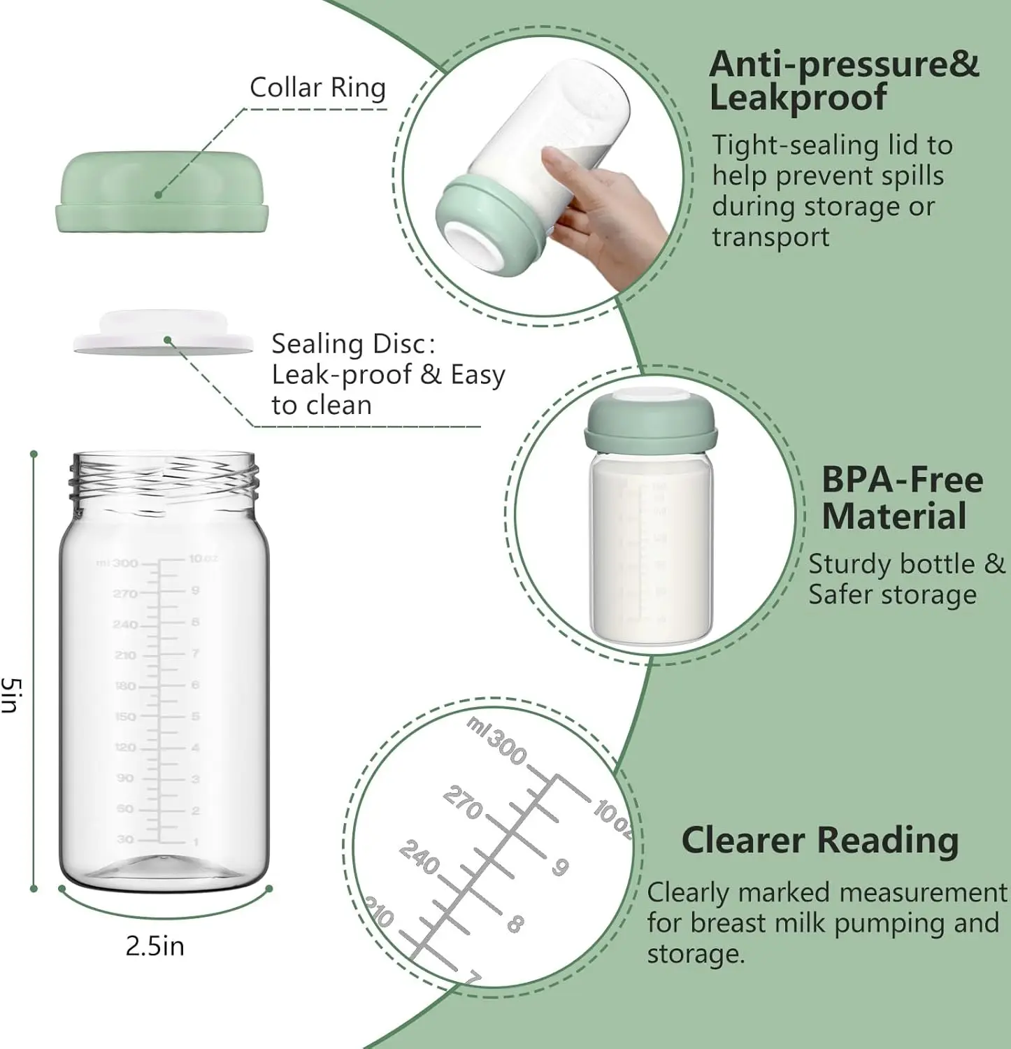 Botellas de recolección de botellas de almacenamiento de leche materna, contenedor de leche materna de cuello ancho Compatible con extractor de leche Momcozy/Spectra S1 S2 - imagen 3