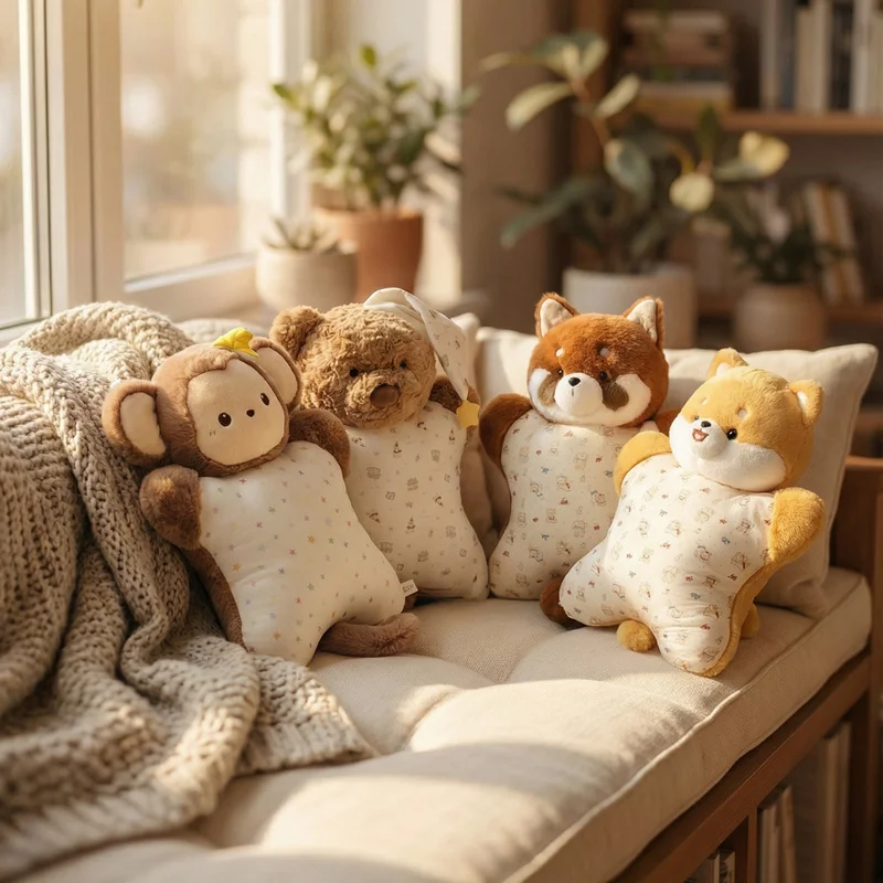 Almohada abrazada por un niño en cama