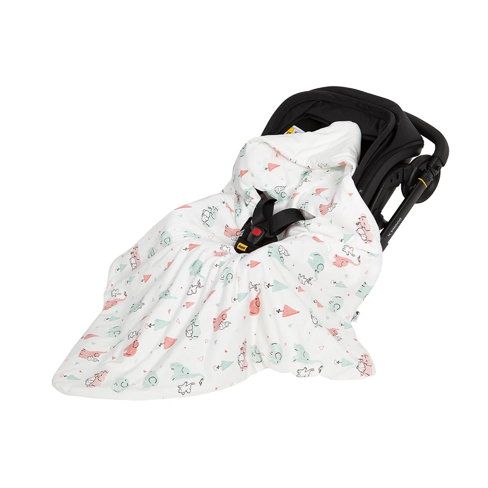 Manta de cesta para recién nacido, 90x90Cm, sobre cálido con capucha a prueba de viento para otoño en asiento de coche de bebé, bonito estampado de elefante para niñas - imagen 2