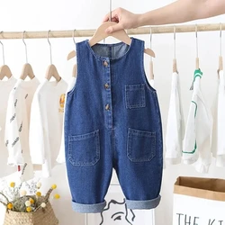 Monos de mezclilla azul de algodón puro para niños y niñas