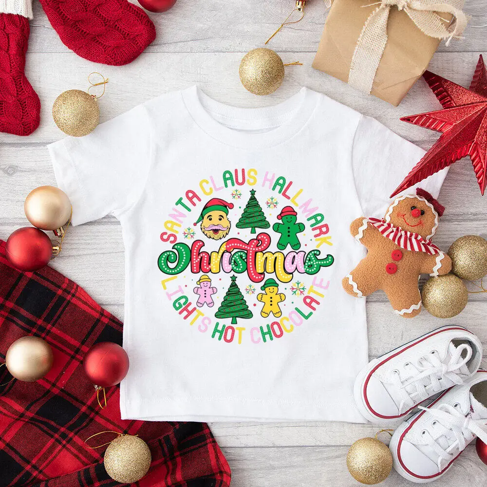 Camisetas con estampado de Just A Girl Who Loves Christmas para niños, camiseta para fiesta de Navidad, traje de vibraciones navideñas, camiseta de manga corta para niños - imagen 4