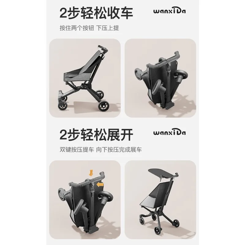 Carro para niños ultraligero para caminar para bebés, paraguas de bolsillo plegable mágico, carro de estación, marco de aleación de magnesio - imagen 2
