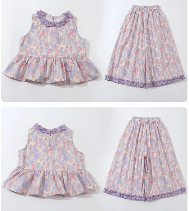 Conjunto niña top sin mangas floral y pantalón ancho veraniego - imagen 5