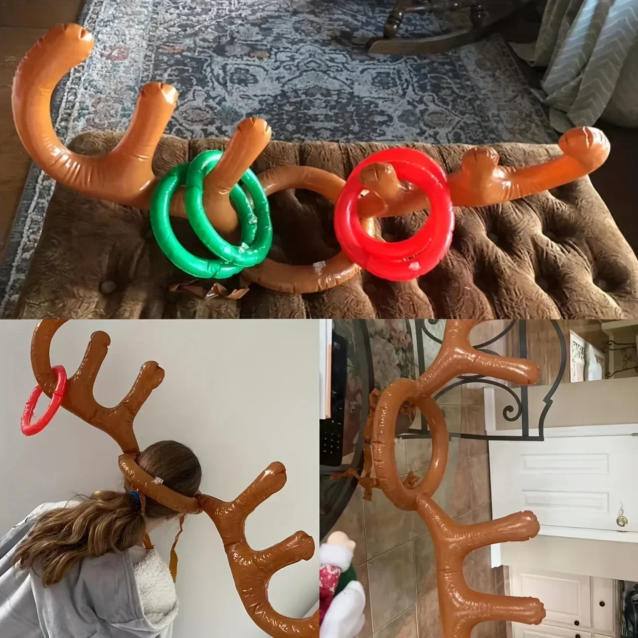 Accesorios inflables DIY, sombrero de asta de Reno, juego de lanzamiento de anillo, juego de interacción familiar, juguete para niños y niñas, suministros para fiesta de Navidad - imagen 4