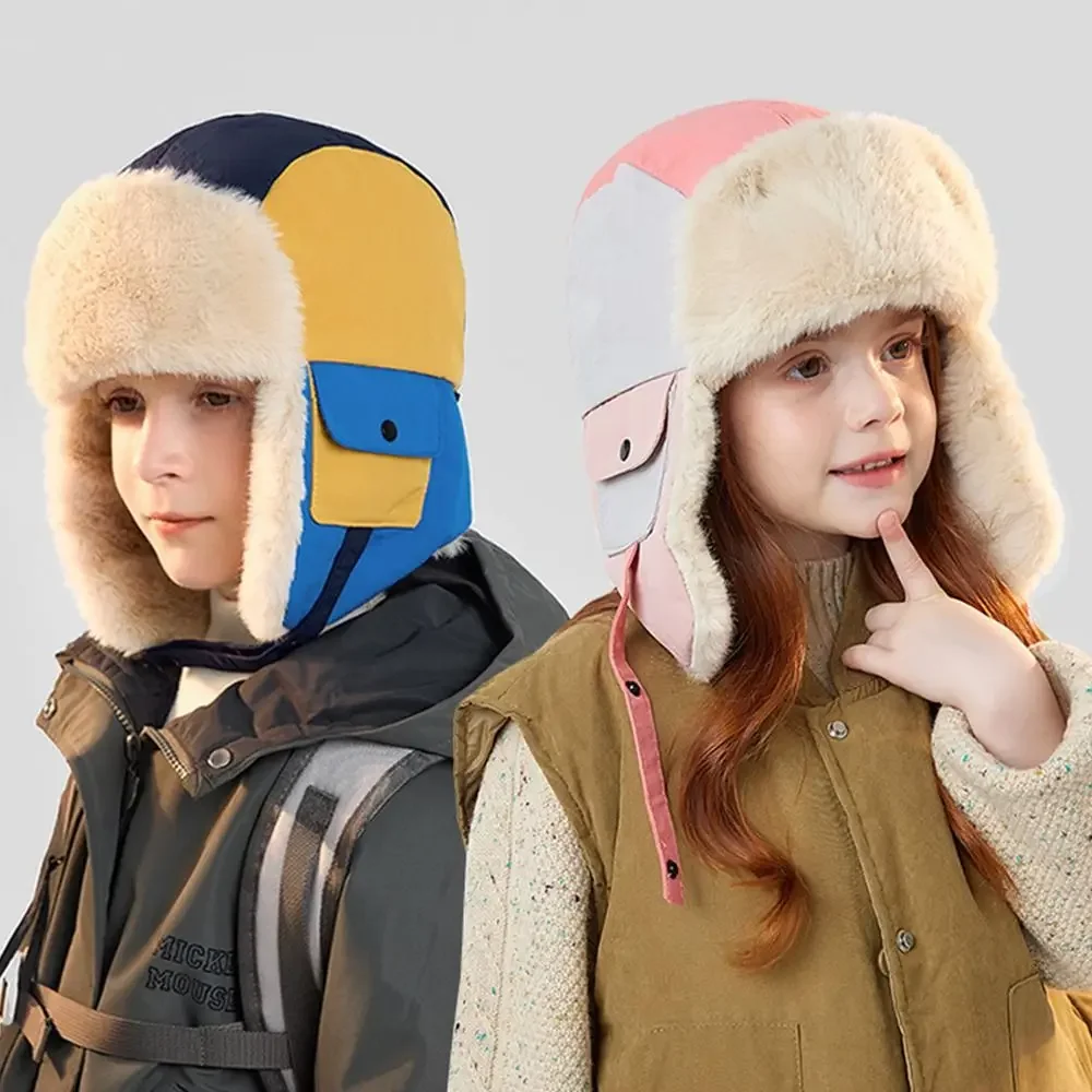 Gorros de invierno cálidos a la moda para niños, gorro grueso con orejeras, gorro de piloto a prueba de viento a prueba de frío para niños