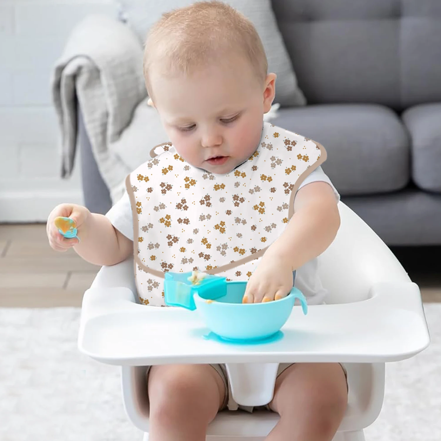 Paquete de 3 baberos para bebé a prueba de desorden con bolsillo Reversible, Baberos de alimentación para bebé con destete Led impermeable y recogedor de alimentos - imagen 3