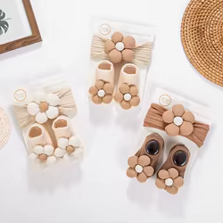 2 unids/set Ins crema Latte flor diademas con calcetines acanalados para niñas Boutique flor antideslizante corto algodón 0-12M calcetín