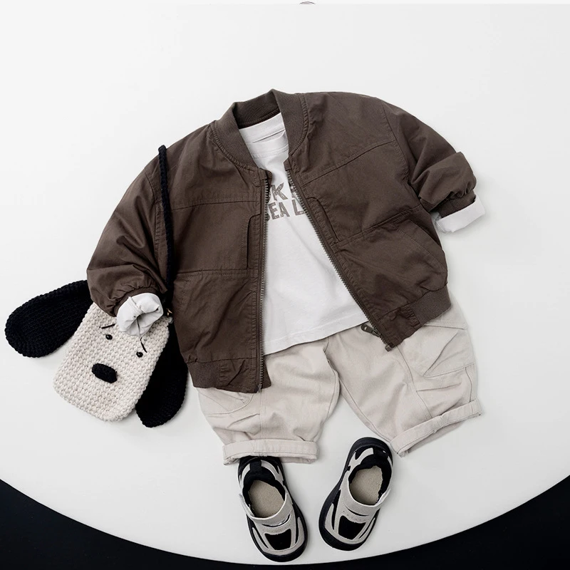 MILANCEL, pantalones de trabajo de otoño para niños, 1-6T, pantalones informales de algodón simples de Color sólido para niños, pantalones de pierna ancha holgados y finos coreanos para niños - imagen 3