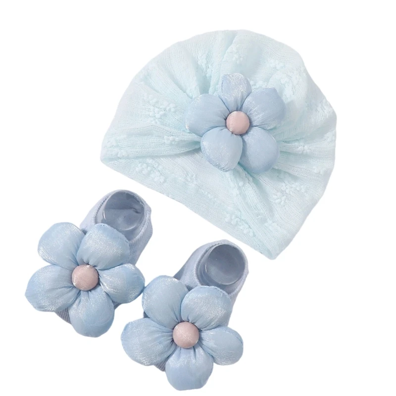 Gorros hospital algodón transpirable M76C, gorro para bebé recién nacido, gorro suave y ligero, calcetines para niñas 0 - imagen 4