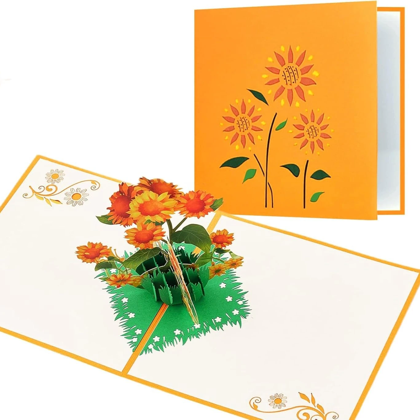 Tarjeta de flores emergente 3D, felicitación sorpresa para cumpleaños, graduación del día de la madre, Idea de regalo creativa única, girasoles, 1/2 Uds.