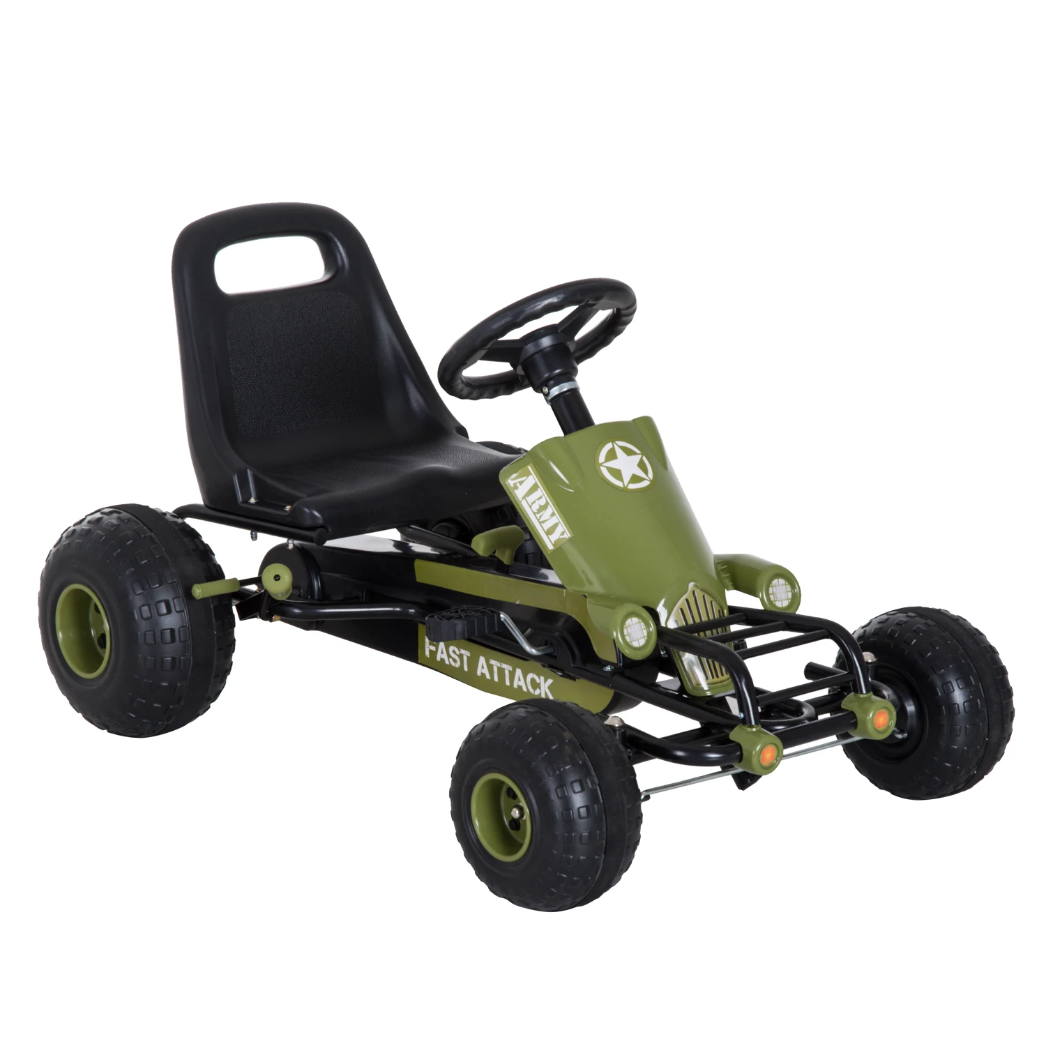 HOMCOM Go Kart Coche de Pedales Racing Deportivo con Asiento Ajustable Embrague y Freno para Niños 3-6 Años Carga 35kg 99x65x56cm Marco Acero Negro y Verde