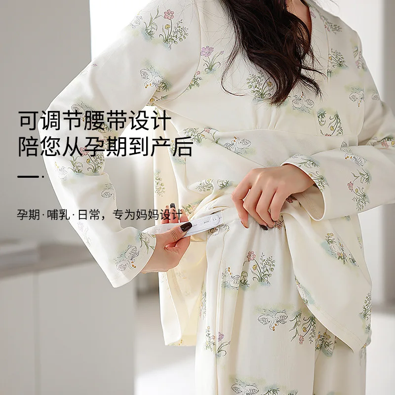Ropa de maternidad de algodón para primavera y otoño, pijamas para amamantar, ropa de dormir Prenatal + Postnatal transpirable para embarazadas - imagen 3