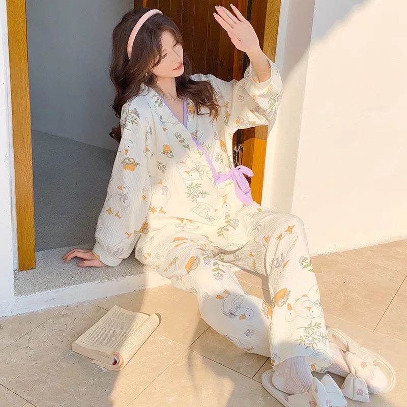 100% de algodón fino para maternidad, ropa de dormir de lactancia, traje de talla grande, ropa holgada para dormir, ropa para mujeres embarazadas, pijamas de embarazo - imagen 3