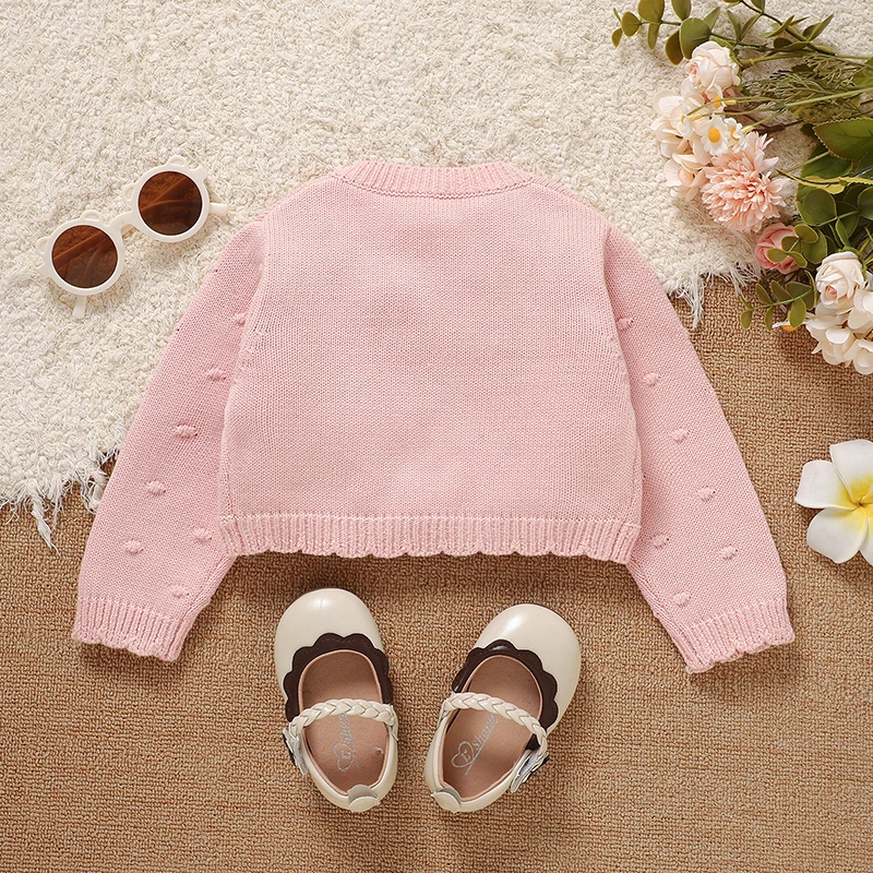 Suéteres rosas para niñas, cárdigans bonitos con un solo botón, prendas de vestir tejidas de manga larga para niños pequeños, chaquetas y abrigos, prendas de punto de 1 a 3 años - imagen 2