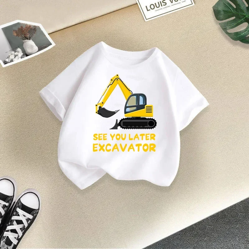 Soy 3.a máquina de excavación, camiseta de manga corta para niños y niñas, novedad de verano, estilo blanco/rosa/rojo, ropa para niños - imagen 4