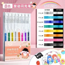 Bolígrafo de Gel con purpurina de 8 colores, bolígrafo de Color con purpurina de Metal de 1,0mm, cartulina de papel, diario, dibujo, marcado, colorear, arte DIY