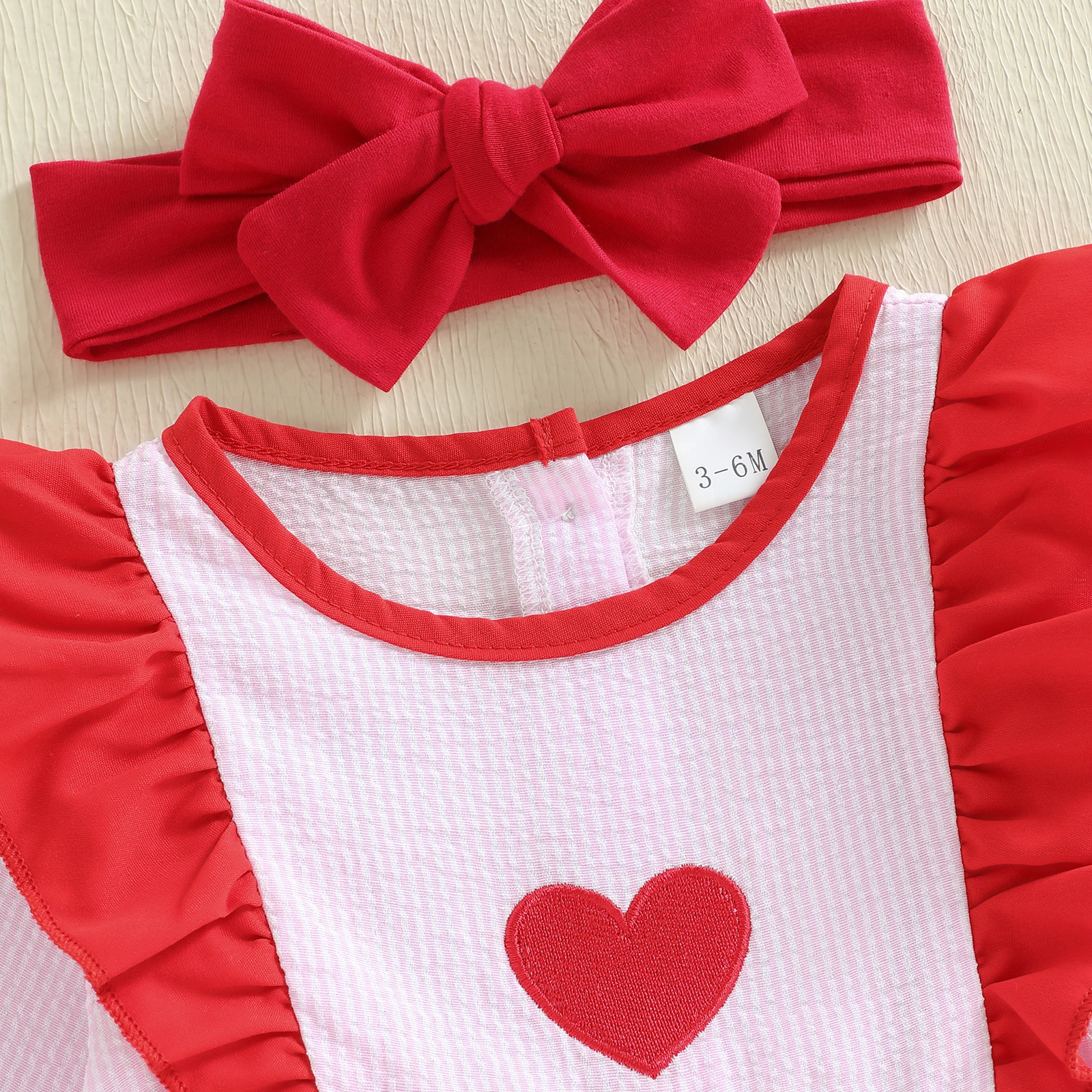 Tregren mameluco bebé niña San Valentín rayas corazón bordado diadema - imagen 4