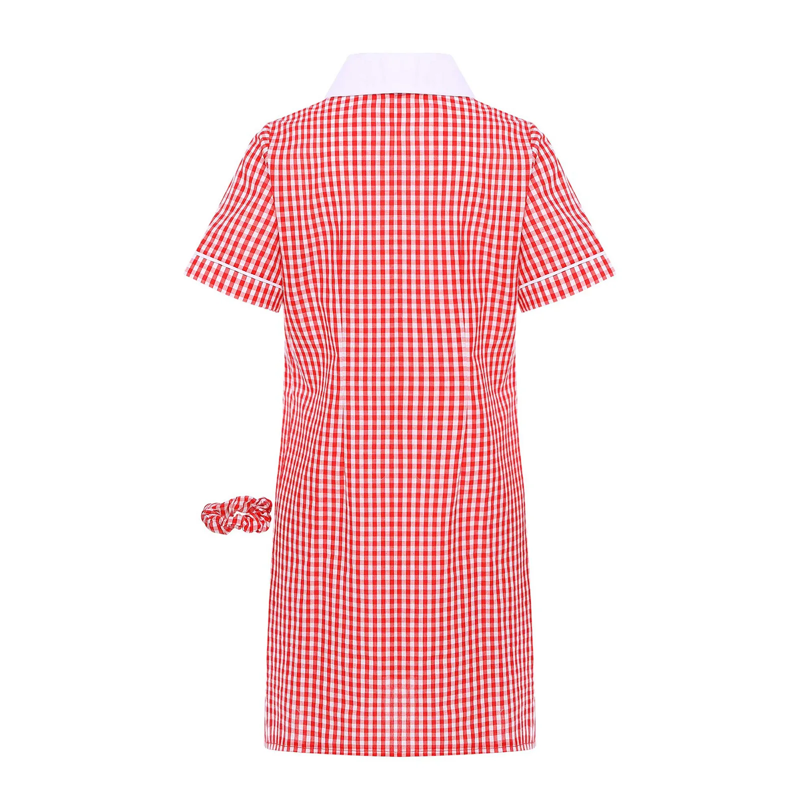 Vestido escolar a cuadros para niñas con diadema, cuello vuelto, manga corta, dobladillo plisado, vestido acampanado, uniforme escolar, uso diario - imagen 5