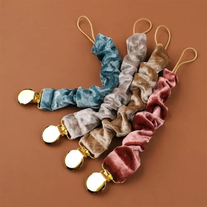 Cadena de chupete de terciopelo para bebé, Clips metálicos seguros, soporte de Clip para pezones para recién nacido, cadena de chupete antipérdida, cuerda de correa, 1 ud. - imagen 5