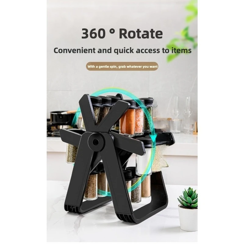 Estante giratorio para especias, organizador, estante para condimentos estilo noria con 18 botellas de plástico, solución de almacenamiento de cocina, ahorro de espacio - imagen 3