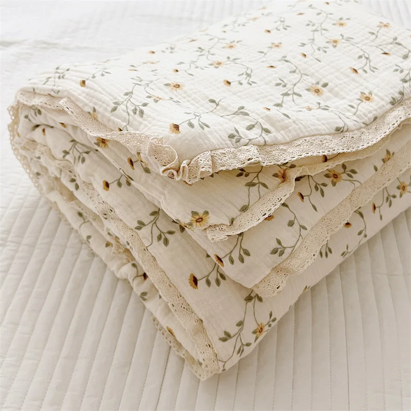 Manta de muselina acolchada algodón floral vintage para bebés niña - imagen 2