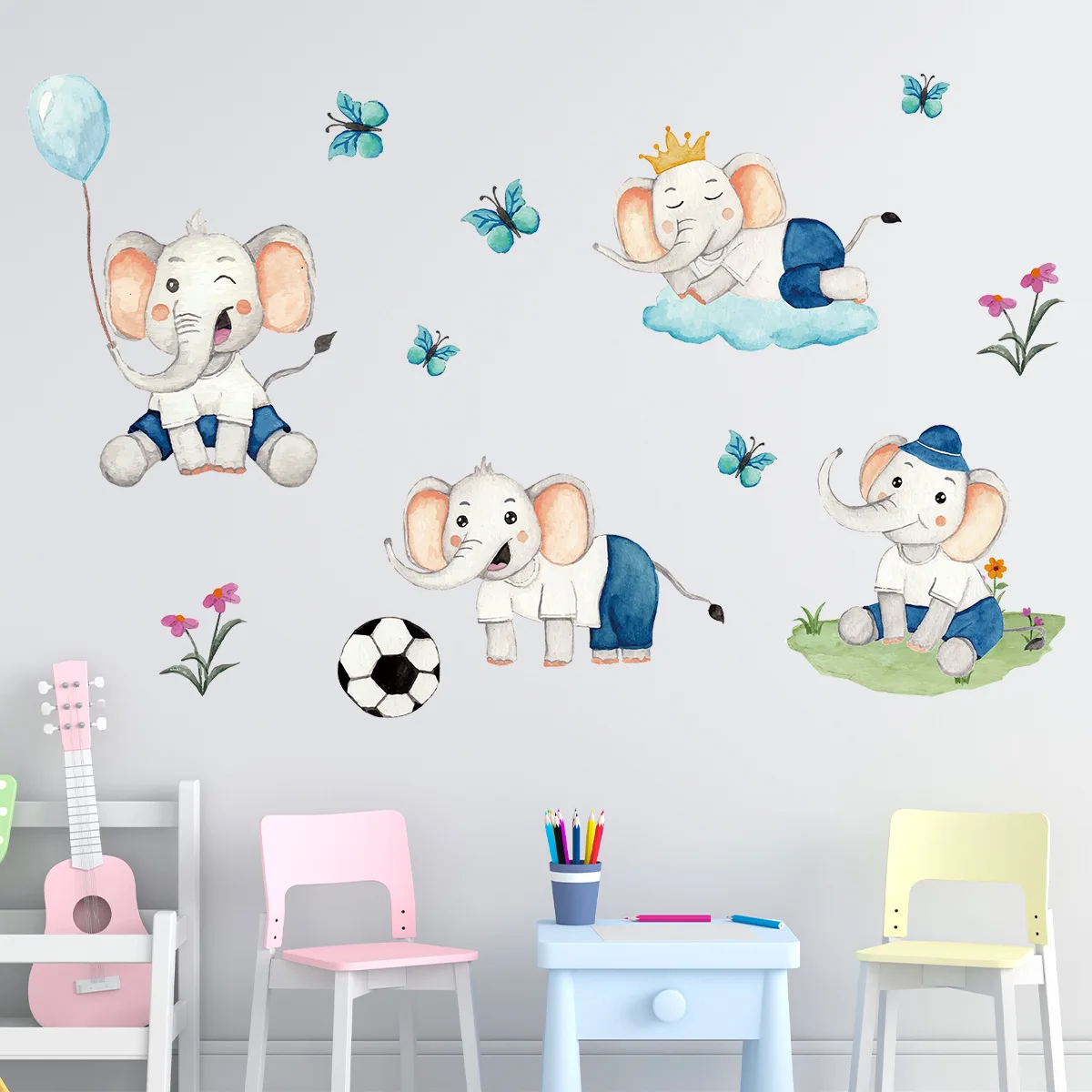 Pegatinas de pared de elefante bebé de dibujos animados, pegatinas de decoración para habitación de niños, calcomanías para guardería, papel tapiz artístico de pared para aula y jardín de infantes - imagen 3