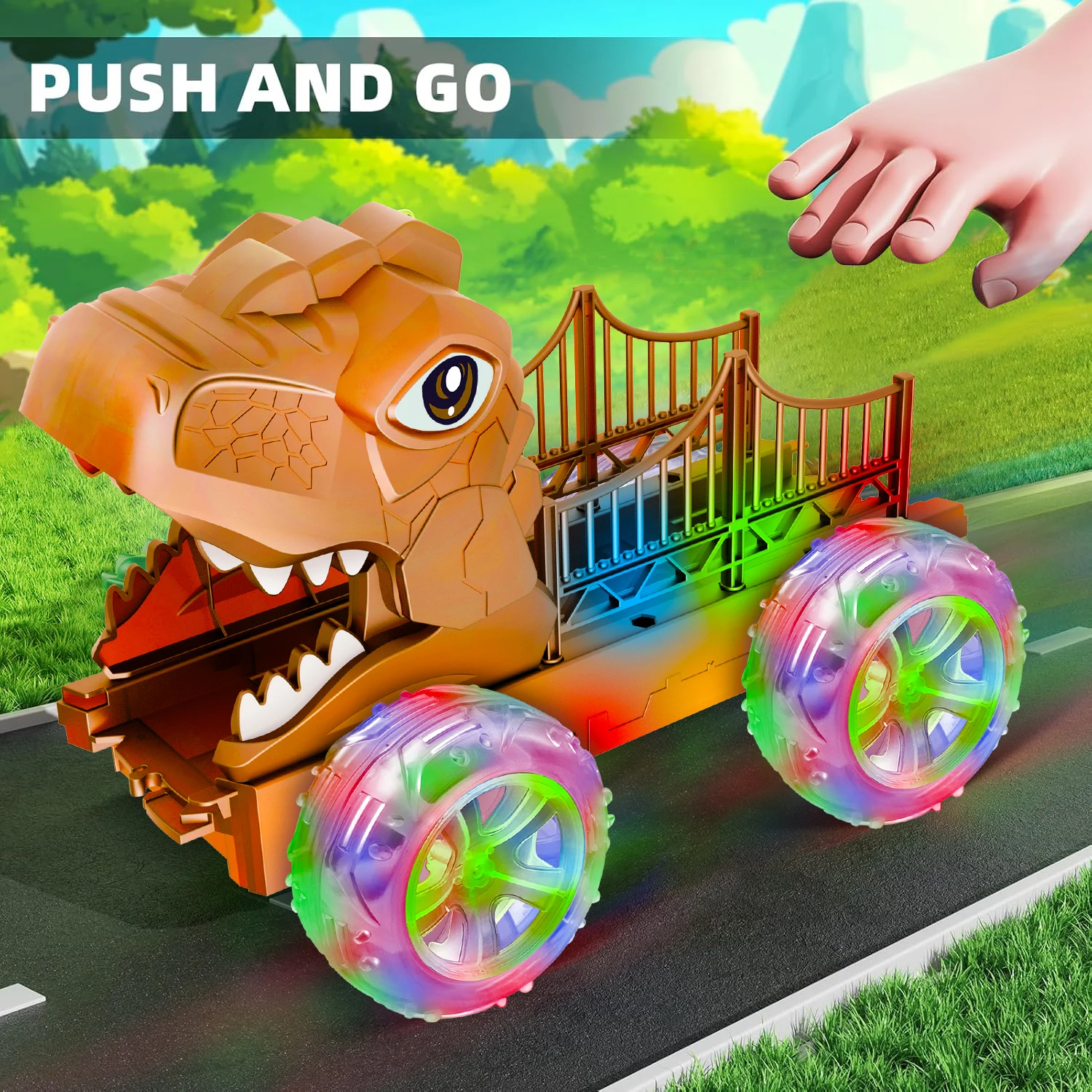 Camión de dinosaurios T-rex para niños con luces LED multicolores - imagen 3