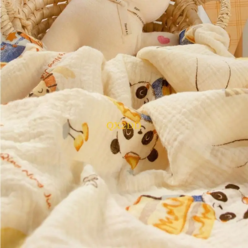 QX2D Manta algodón para bebé con bonito diseño dibujos animados, manta transpirable para recién nacido, regalo - imagen 3