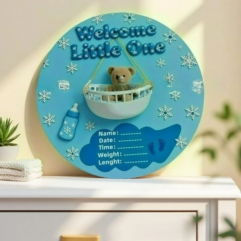 Accesorio de fotografía de hito de crecimiento de bebé de madera azul lindo de dibujos animados, recuerdo de madera Adorable para recién nacido personalizable, regalo de luna llena - imagen 2