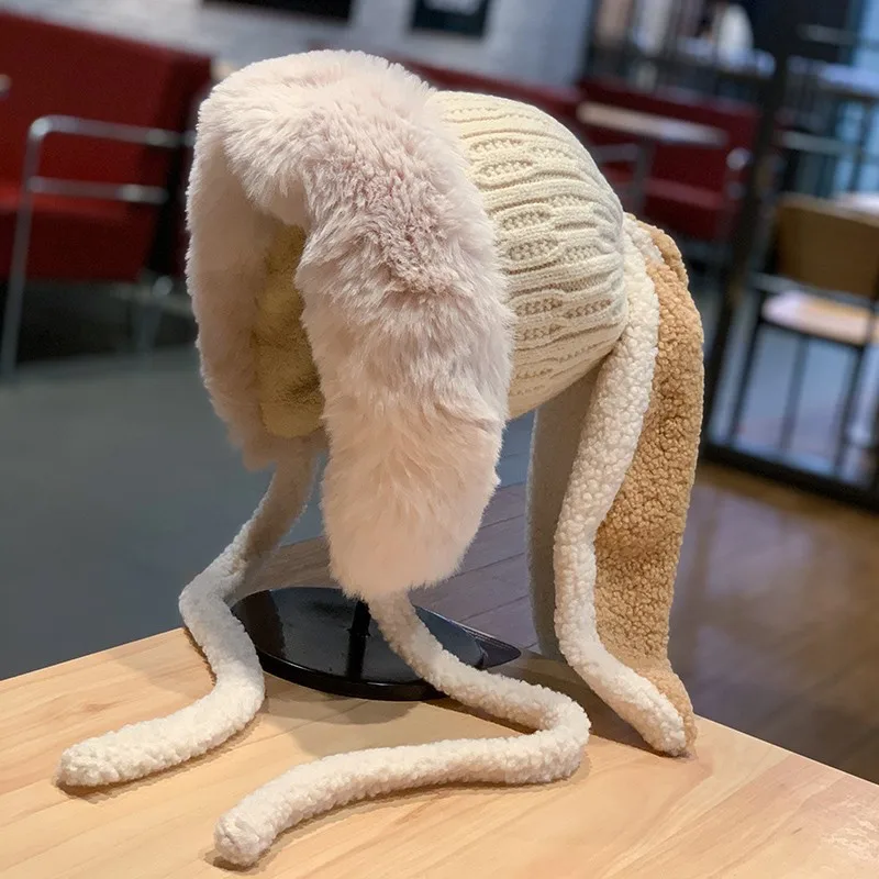 Gorro cálido y bonito para niños y niñas, gorro con protección para los oídos de conejo de dibujos animados Kawaii, gorro para la cabeza para niños pequeños, gorro frío de invierno peludo suave, 1 unidad